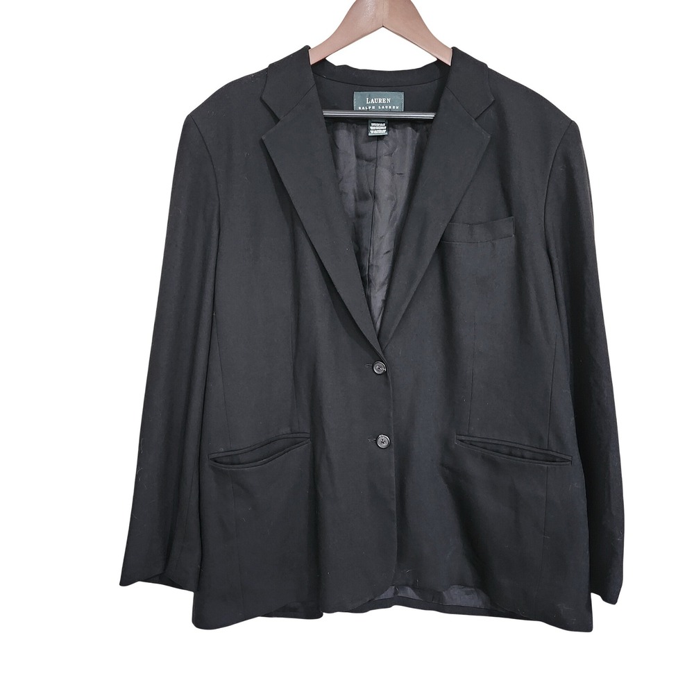 Lauren Ralph Lauren Blazer Women's 20W Black Wool Blend Lined Classic Career USA